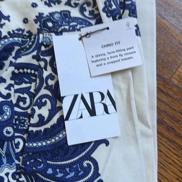 Zara Women's Chinos Blue Paisley Design - Picture 2 of 5